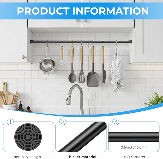 1 Pack Spring Loaded Tension Rod 17-41" Adjustable Curtain Rods No Drill Extendable Spring Rod Tension Curtain Rods For Window Kitchen Shelves Rv Refrigerator And Small Spaces,Black