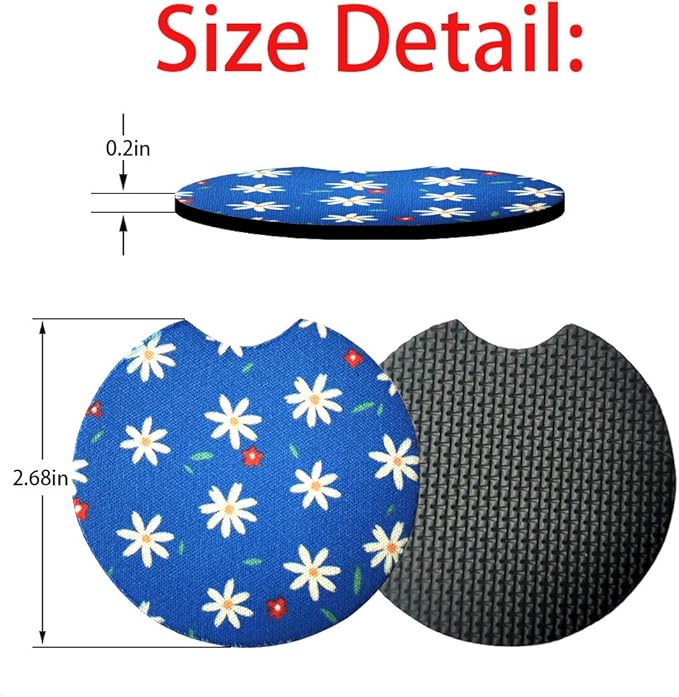 2 Pack Car Coasters for Drinks Absorbent - 2.75 Inch Cute Car Cup Holder Coasters for Women, Removable Cup Holder Coaster for Your Car, Car Interior Accessories for Women & Girls (Chrysanthemum)