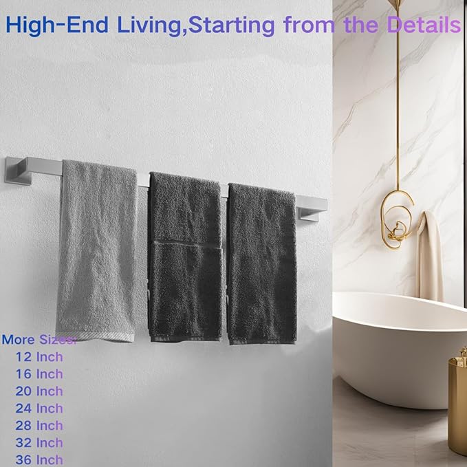 32 Inch Towel Bar for Bathroom 12/16/24/28/32/36 Inch Kitchen Towel Holder Brushed Nickel Towel Rod Wall Mounted SUS304 Rustproof Towel Rack Modern Square Design (1, Brushed Nickel, 32 Inch)