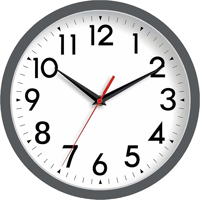 Wall Clock Small Analog 8 Inch Silent Non Ticking Battery Operated Modern Simple Decorative for Kitchen Office Bedroom Bathroom Living Room (Gray)