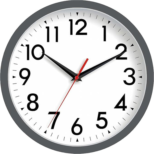 Wall Clock Small Analog 8 Inch Silent Non Ticking Battery Operated Modern Simple Decorative for Kitchen Office Bedroom Bathroom Living Room (Gray)