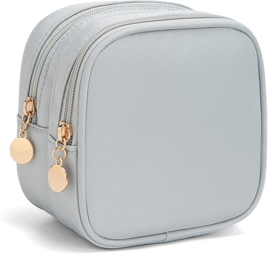 Small Makeup Pouch, Double Zipper Cosmetic Bag, Travel Makeup Bag, Cute Makeup Bag for Purse, Mini Toiletry Bag (Silver)
