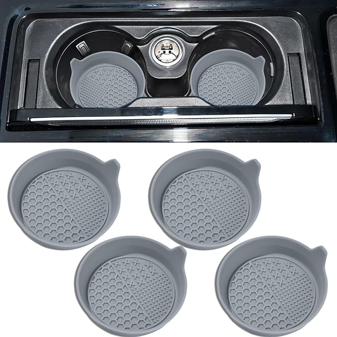 4PCS Car Cup Holder Coaster, Silicone Non-Slip Vehicle Insert Water Bottle Mat, Universal Insulation Drink Cup Pad Decor for SUV/Sedan/Truck, Automotive Interior Accessories (Gray)