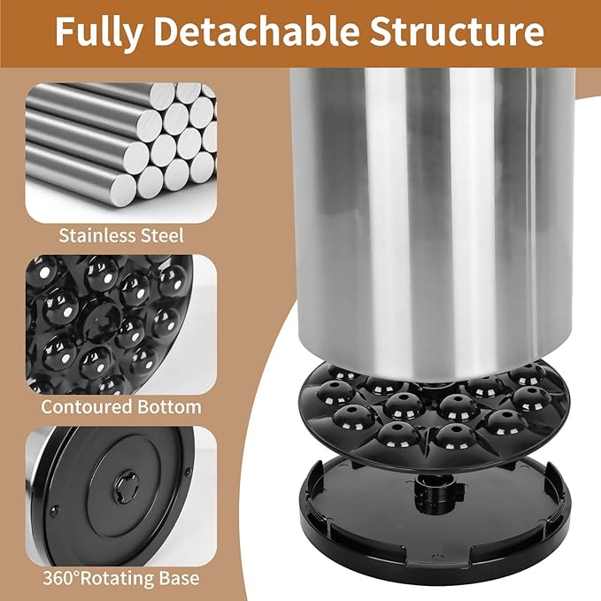 Extra Large Kitchen Utensil Holder, 360° Rotating Stainless Steel Cooking Utensil Holder for Countertop, 3 Compartment Flatware Organizer & Cooking Caddy with Removable Base (Silvery)