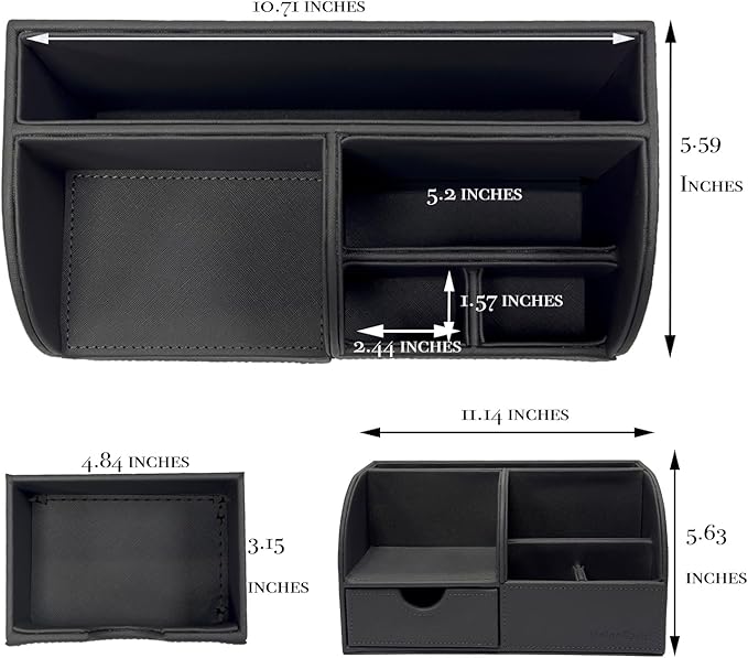 UnionBasic Desk Organizer - Multifunctional Leather Desktop Pen Holder Storage Box - Business Card/Pen/Pencil/Mobile Phone/Stationery Holder, Dark Gray