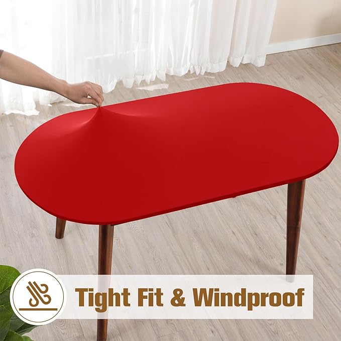NEWISHER Fitted Oval Tablecloth 42 x 60 Inch Elastic Table Cloth, Stretch Spandex Table Cover Red Washable Polyester Top Cap Cover for Dining Picnic Camping Indoor and Outdoor