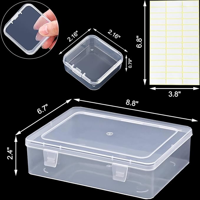 Bead Organizer Box, 60pcs Small Clear Plastic Storage Containers, Craft Storage Box Features Hinged Lid and Labels, Mini Boxes for Bracelets, Jewelry, Diamonds, Clay Beads, Screws, Seeds, Small Parts