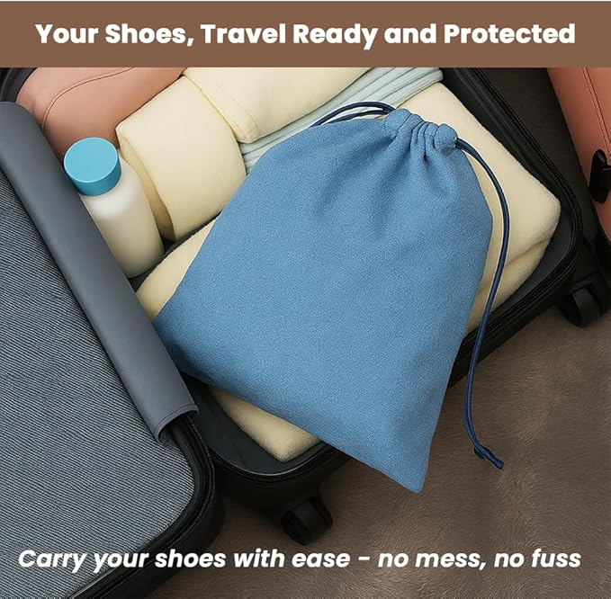 LFH Cotton Rich Shoe Storage Bags with Drawstring, Dustproof Breathable Reusable Organizer, Perfect For Travel, Dorm, Hotel, College, Gym, Easy to Carry, Machine Washable 8"x17" (Pack of 6) - Sky Blue