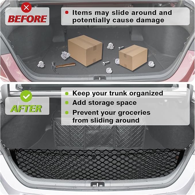 Muslogy Envelope Style Trunk Cargo Net Compatible with 2018-2024 2025 Toyota Camry Accessories Custom Fit Trunk Organizer Upgraded Mesh Storage Luggage Net