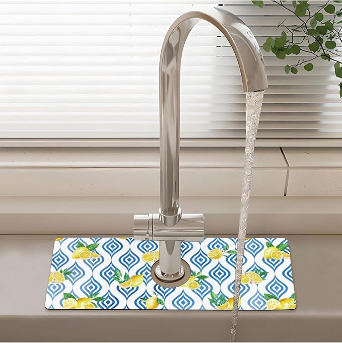 Patterned Sink Faucet Mat Kitchen Splash Guard Super Absorbent Drying Mat, Non-Slip Drain Pad for Kitchen Counter or Bathroom-15x5.5in