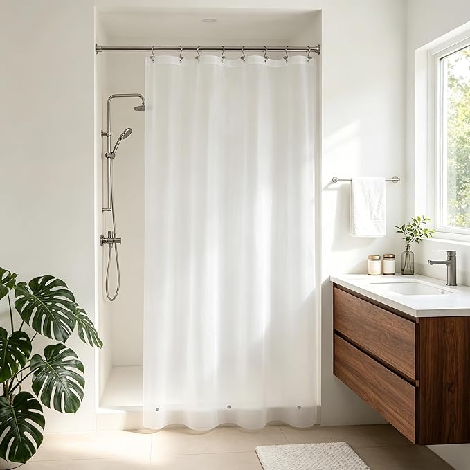 Barossa Design 48" x 72" Frosted Stall Shower Curtain Liner with 3 Magnets - Waterproof PEVA Shower Liner for Small Bathroom Stall, PVC Free, Metal Grommets - Frost, 48x72