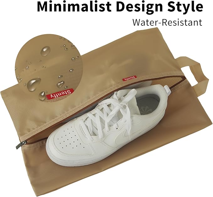 6pcs Portable Shoe Organizer, Travel Pouches with Zipper, Golf Shoe Bags, Clothes Bags, Soccer Cleats Bag Shoe Pouch for Gym, Waterproof, Odor-Resistant (Khaki)