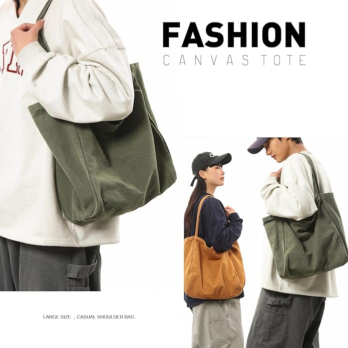 Canvas Tote Bag for Women Large Hobo Shoulder Bag for Work Travel Casual Message Bag Tote Purse handbags