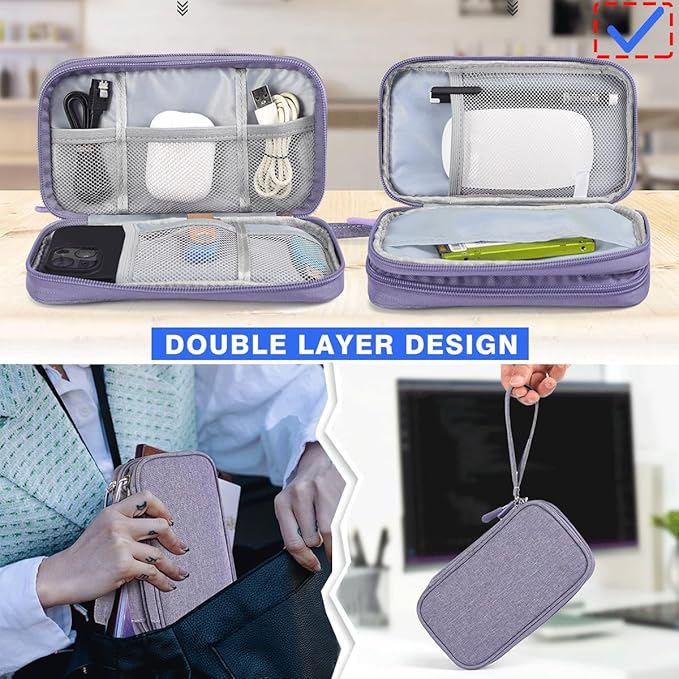 Travel Electronic Organizer Pouch Bag, Waterproof Portable Electronic Accessories Storage Multifunctional Case for USB, Cable, Cord, Charger, Phone, Power Bank, Earphone (Purple, Large)