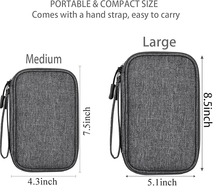 Travel Cord Organizer Electronics Organizer Travel Case, Travel Cable Organizer Bag Waterproof Portable Accessories Case for Cable, Charger, Phone, Power Bank, Earphone (Dark Gray, Large)