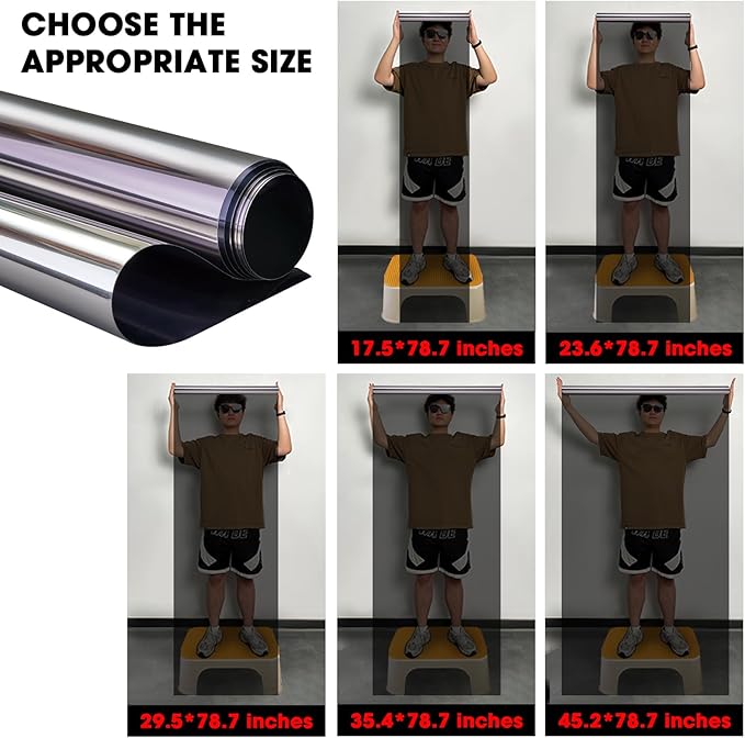 Window Tint for Home Privacy Film See Out Not in,Heat Block 95% UV One Way Reflective Film Static Cling for Door Window Home Office(Black 45.2X314.9 inch)