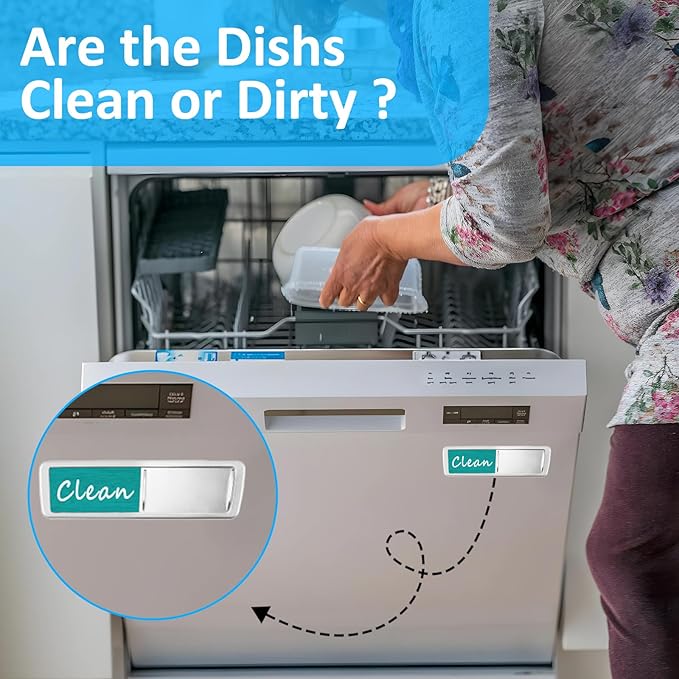 Dishwasher Magnet Clean Dirty Sign, Slide Strong Clean and Dirty Magnet Indicator for Dishwasher, Non-Scratch, Easy to Read, Self-Adhesive Stickers for Non-Magnetic Dishwasher（Grey Teal）