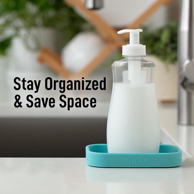 Zulay Kitchen Small Silicone Sponge Holder (4.9x3.3”) – Space-Saving Sink Organizer Tray for Sponge, Soap, Brush & More – Compact Non-Slip Dish for Kitchen & Bathroom (Aqua Sky)