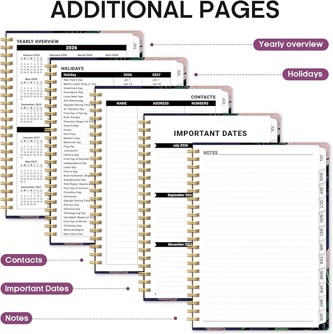 Planner 2026-2027, Academic Monthly and Weekly Calendar Planner for Women, July 2026 - June 2027, Hardcover Pretty Agenda Planner Book with Tabs, Spiral Daily Organizer for School Office Home Supplies, 8.5" x 11" - Plum Reverie