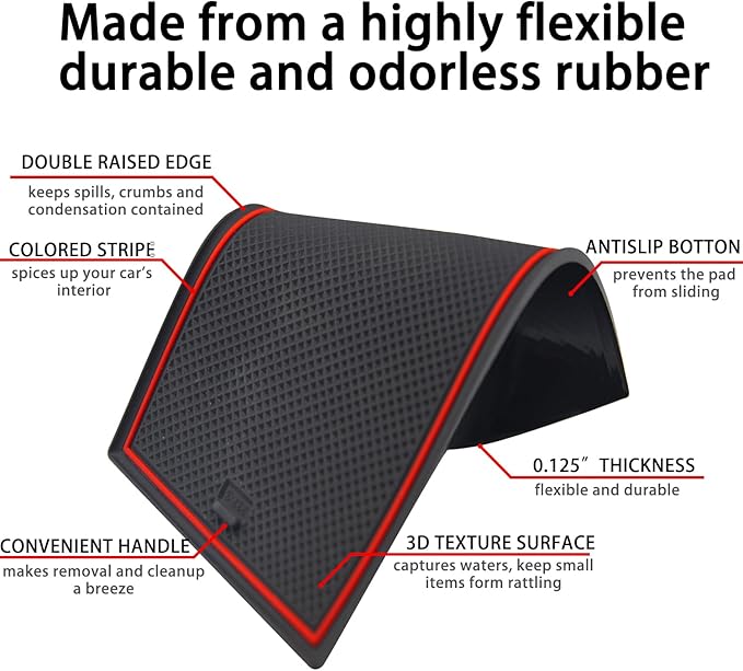 Center Console Liner for Honda Civic 11th Gen Sedan Accessories 2022-2024 2025 2026, Cup Holder Mat, Coaster Trim, Door Slot Pad, Non-Slip Interior, Custom Rubber Decoration Insert (16pcs, Red)