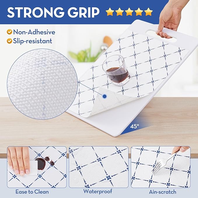 Drawer Shelf and Cabinet Liner, Thick Strong Grip,Shelf Liners Non-Adhesive Liners Protect Kitchen Cabinets and Cupboard, Bathroom Drawers,Under Sink Mat, 23.6IN X 20FT, Blue Stripe