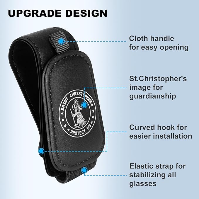 2 Pack Saint Christopher Medal for Car Visor Clip, Catholic Gift for New Driver, Upgrade Magnetic Leather Sunglasses Glasses Eyeglasses Visor Holder Clip
