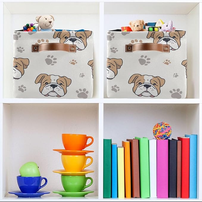 Aslsiy Storage Basket Dog Paws Nursery Bins English Bulldog Baby Box Canvas Clothes Shelf Basket Laundry Hamper Gift Basket for Home Closet 1 Pcs