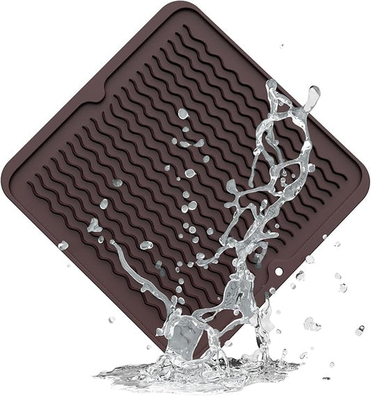 ZLR Silicone Dish Drying Mat for Kitchen Counter, Eco-Friendly Fast Dry Dish Mat, Easy Clean Multi Usage Drying Matt, Heat Resistant Trivet, 12" x 12" Middle, Coffee