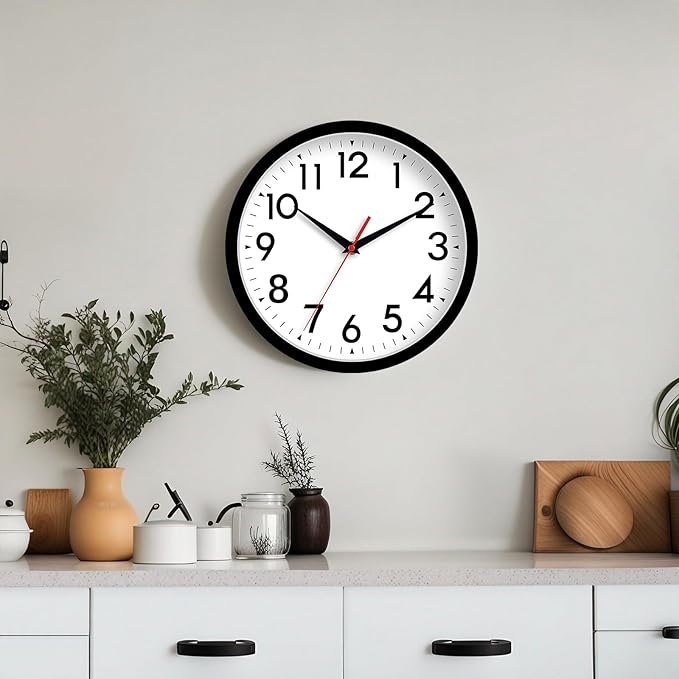 14 Inch Wall Clock, Large, Battery Operated, Silent, Non-Ticking, Analog, Decorative for Living Room, Office, Kitchen, Outdoor, Classroom, Bedroom, Bathroom, School (Black)