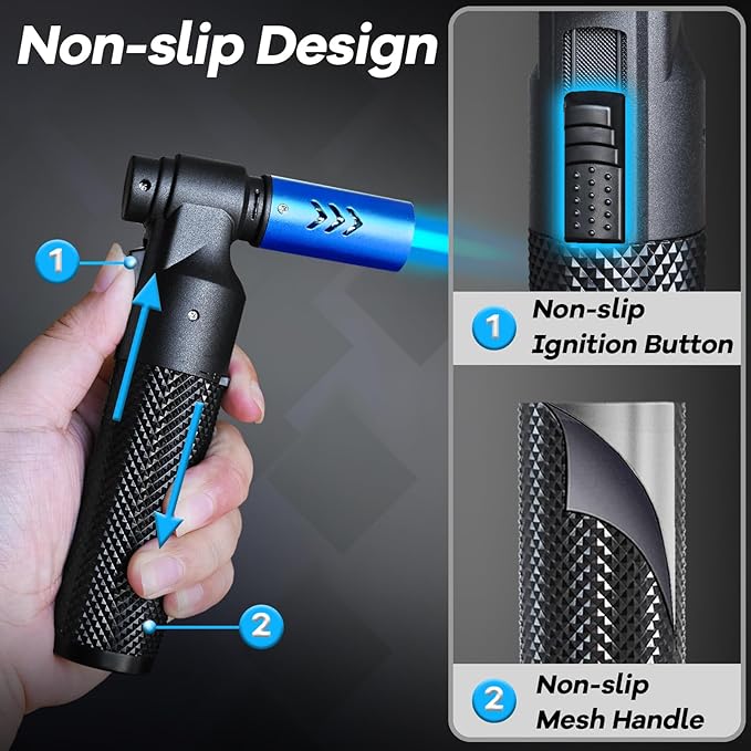 Luxgaze Butane Torch Kitchen Torch Lighter Refillable Big Jet Flame Mini Blow Torch Portable Crème Brulee Torch for Camping Grill Culinary Soldering Cooking Welding BBQ(Gas not Included) Blue