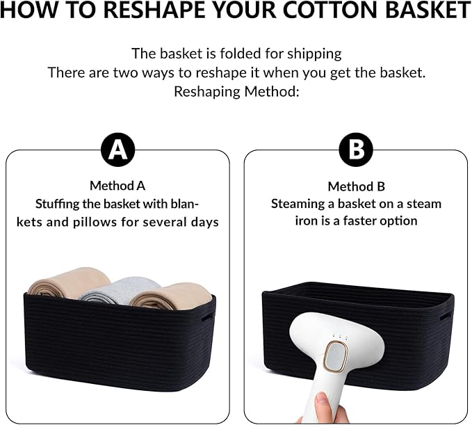 MiniArk Large Storage Baskets for Shelves, Closet Organizers Bins for Clothes Blanket Towels, Baby Nursery, Toy Baskets Box, Woven Rope Baskets, 17 x 13 x 7.5”, 2 Packs Black