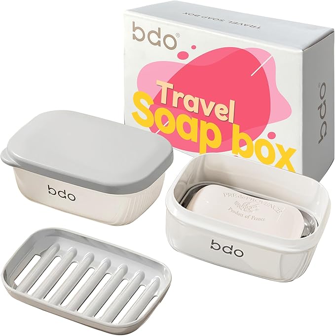 Travel Soap Case, Leakproof Soap Container with Lid, Portable Bar Soap Holder for Traveling, Soap Dishe for Bathroom, Shower, Gym, School, Camping, Vacation, Outdoor,Travel Essentials