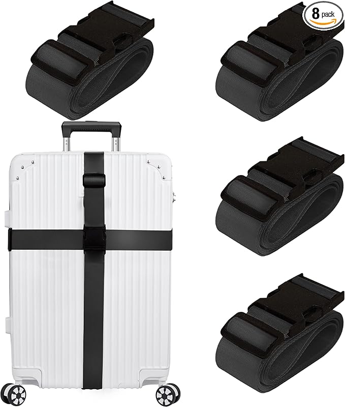 Luggage Straps for Suitcases TSA Approved Travel Belt 8 Pack by Chelmon (Black)