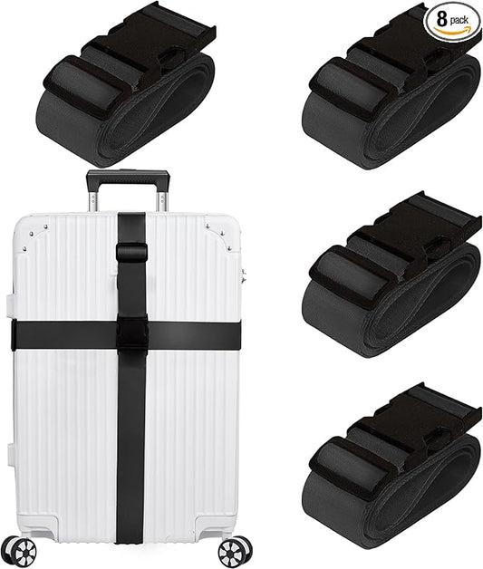 Luggage Straps for Suitcases TSA Approved Travel Belt 8 Pack by Chelmon (Black)