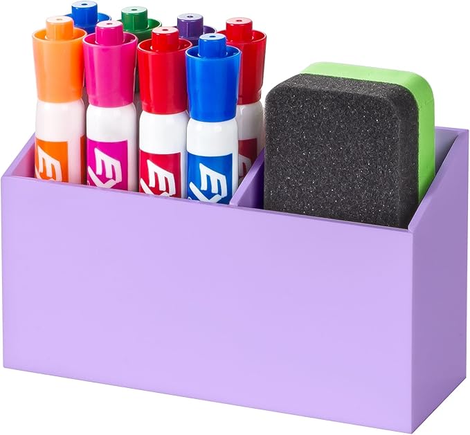 BEYGORM Magnetic Dry Erase Marker Holder for Whiteboard, Non-slip Acrylic Magnet Pen Holder for Fridge Refrigerator, Locker Organizer for Work, Locker Accessories, Pencil Cup for Desk (Purple)