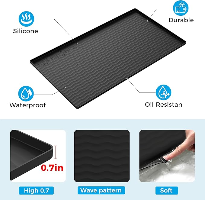 URMONA 16'' x 10'' Waterproof Silicone Under Sink Mat Cabinet and Counter Protector, Shelf Liner for Kitchen and Bathroom, Storage and Organizers, Litter Mat, Pet Cat Puppy Essentials（White Sand）