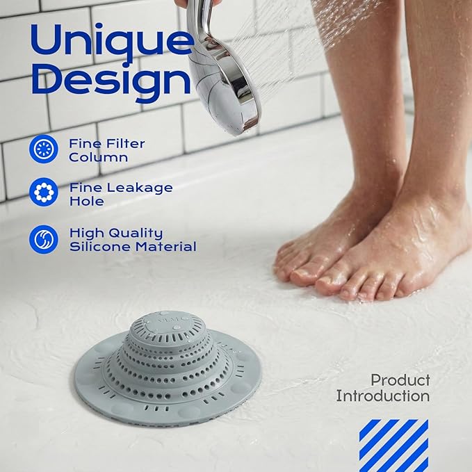 VLM 2 Pack Shower Hair Drain Catcher, Collapsible Silicone Hair Catcher Shower Drain with 8 Suction Cups - Drain Hair Catcher for Bathtub, Shower, Laundry, Sink,with Large Size