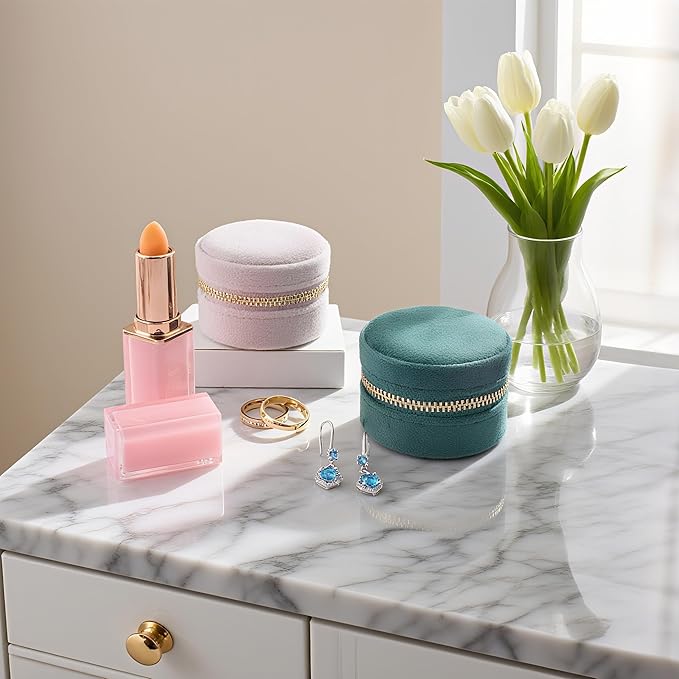 Travel Ring Box with Mirror, Velvet Lined Jewelry Organizer for Women - Mini Portable Case for Engagement, Wedding Band, Earrings,Necklaces | Bridesmaid Proposal Gift (Green)