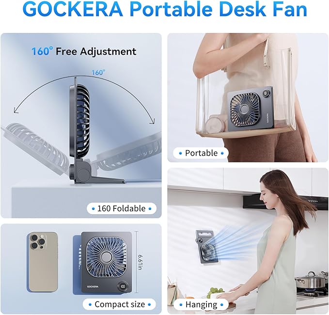 Desk Fan, 6.61''Ultra-thin 5000mAh Battery Powered Fan with Powerful Wind,100 Speeds Adjustable&Digital Display,Timer,Ultra-quiet Small Portable Fan for Bedroom,Office,Travel,Summer Essentials