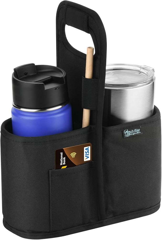 Beautyflier Drink Carrier with Handle for Delivery, Reusable Insulated Coffee Cup Carrier, Portable 2-Cup Holder with Handle Organizer Tote Bag for Hot & Cold Drinks