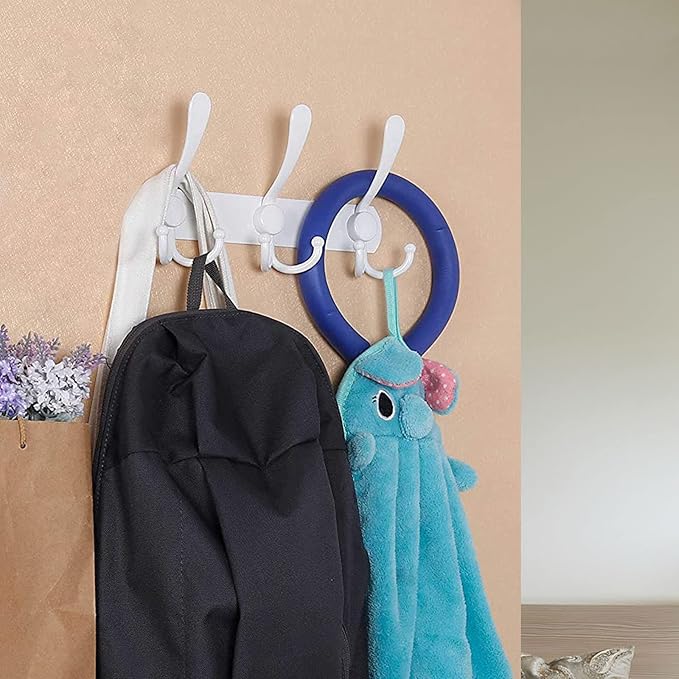 Coat Rack Wall Mounted,3 Tri Stainless Steel Coat Hook for Coat Hat Robes Towel in Mudroom Entryway (White, 1 Pack 3 Hook)