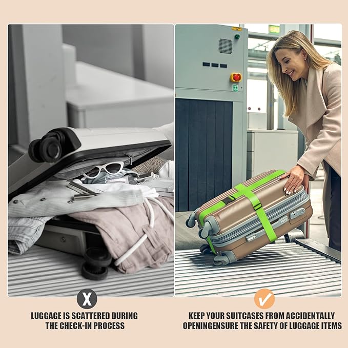 BILIONE 8 Pcs Luggage Straps, 79" Long Belts Keep Suitcase Secure While Traveling, TSA Approved Add a Bag Premium Accessory for Travel Bag Closure (8 Pcs Purple)