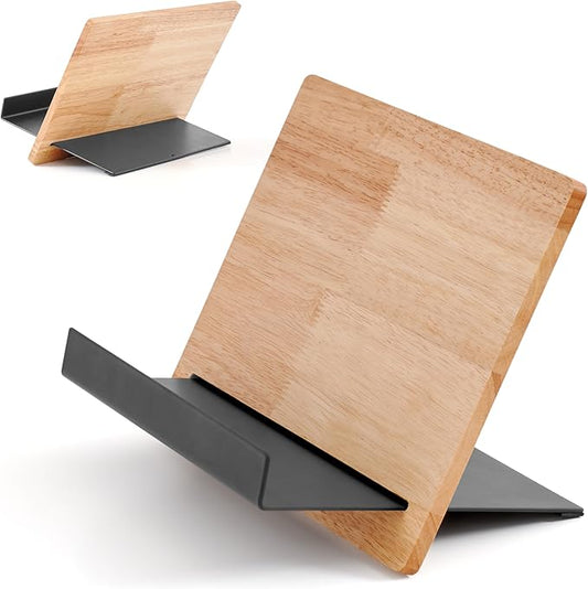 Wooden Book Stand for Reading & Kitchen – Adjustable Cookbook Holder Stand – Rubberwood & Metal Recipe Book Holder – Tablet & Smartphone Stand – Minimal Scandinavian Design - Black