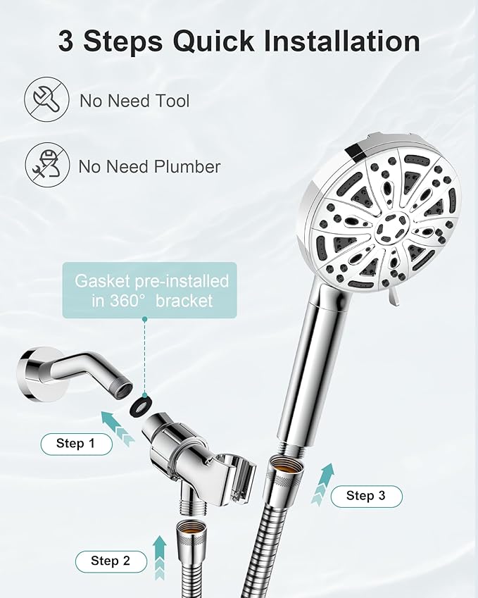 Filtered Handheld Shower Head, 9 Spray Modes High Pressure, 5 Replacement Filters Included, Hard Water Softener 20-Stage Filtration, Remove Chlorine, Relieve Dry Itchy Skin, 5 Filters-Chrome