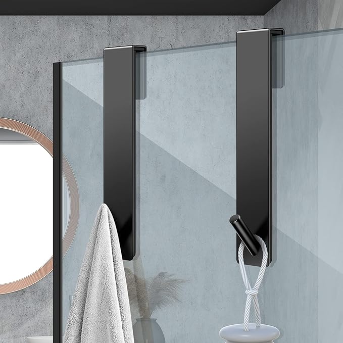 Kontoyo Shower Door Hooks(10 Inch),Extended Over Door Hooks for Bathroom Frameless Glass Shower Door,Stainless Steel Towel Hooks,Heavy Duty Rack Hooks for Robe,Towel-2 Pack-Black