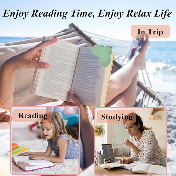 Automatic Bookmark Book Marks for Reading Women Men Kids, Silicone Bookmarks for Women Kids Book Lovers, Unique Book Markers for Reading (8-Pack Heart Bookmark)