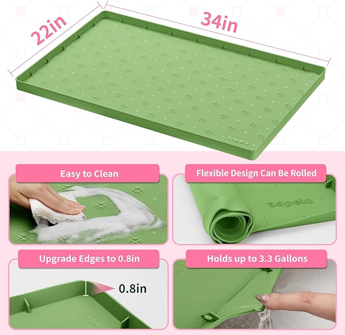 Sdpeia Under Sink Mat 34"×22" Waterproof Silicone Cabinet Liner & Sink Protector for Kitchen & Bathroom, Multi-Purpose Organizers Tray for Pets, Laundry, Cat Litter Mat