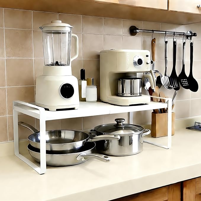 SKOGHUP Expandable Cabinet Shelf Organizer 14-25" L Stackable Kitchen Counter Shelf Rack Sink Riser Countertop Storage white(1 Pack)