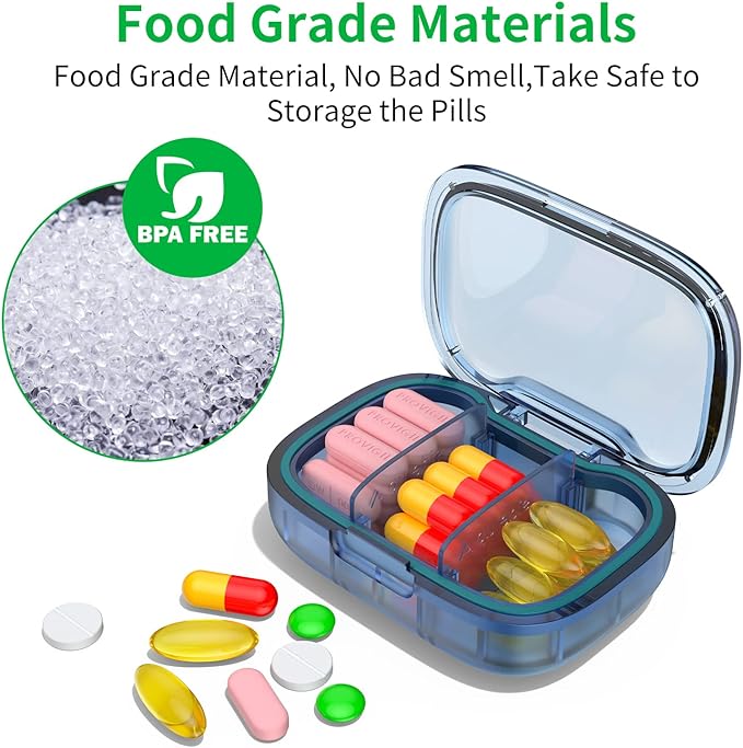 2 Pack 3 Compartment Small Pill Box, Moisture Proof Case, Travel Organizer for Pocket Purse, Daily Portable Medicine Vitamin Container, Fish Oil and Supplement Storage