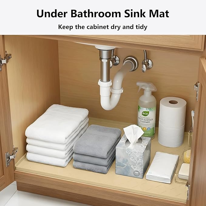 Mateeylife Under Sink Mats for Kitchen Waterproof 34"X22", Undersink Protectors，Silicone Mat Cabinet Liner, Under Sink Organizer for Bathroom and Kitchen，Boot Tray Pet Food Mat, Khaki